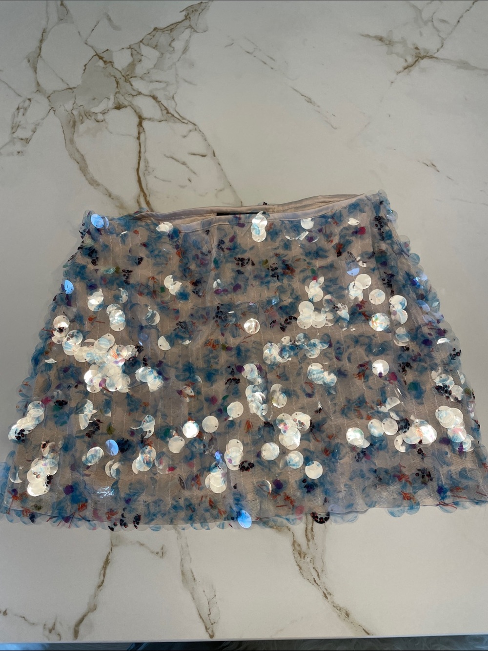 Sequined nude/blue Mini Skirt